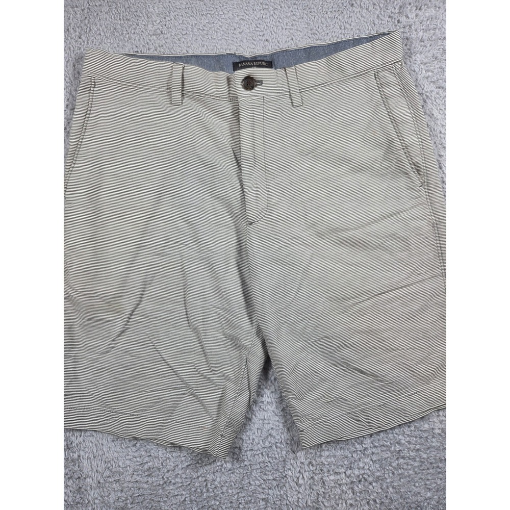 Banana Republic Chino Shorts 33 Olive Green Mens Micro Striped Cotton